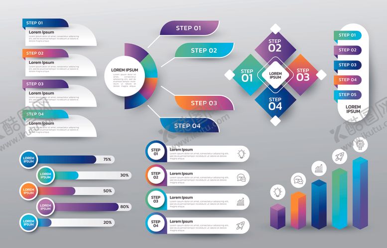 编号：71329011021631389230【酷图网】源文件下载-多彩炫酷数据图表元素集