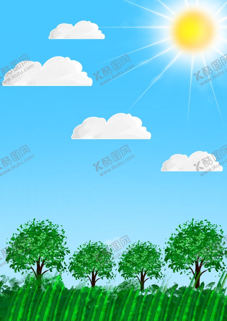 编号：37293402131613366488【酷图网】源文件下载-蓝天白云绿树太阳底图