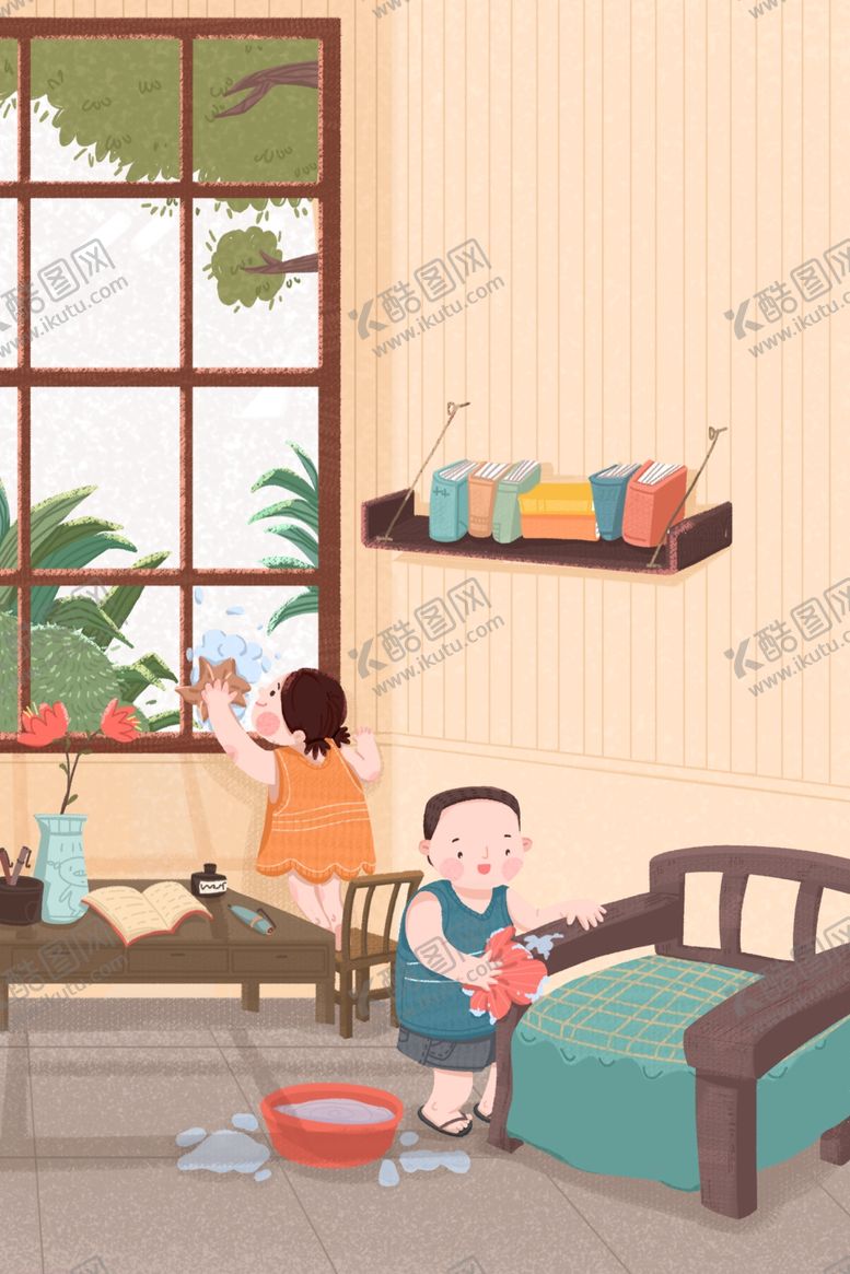 编号：63887910100610292537【酷图网】源文件下载-打扫卫生插画