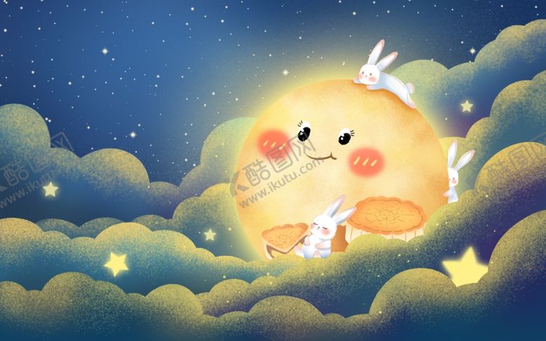 编号：78901902210417319026【酷图网】源文件下载-中秋节插画月亮和兔子