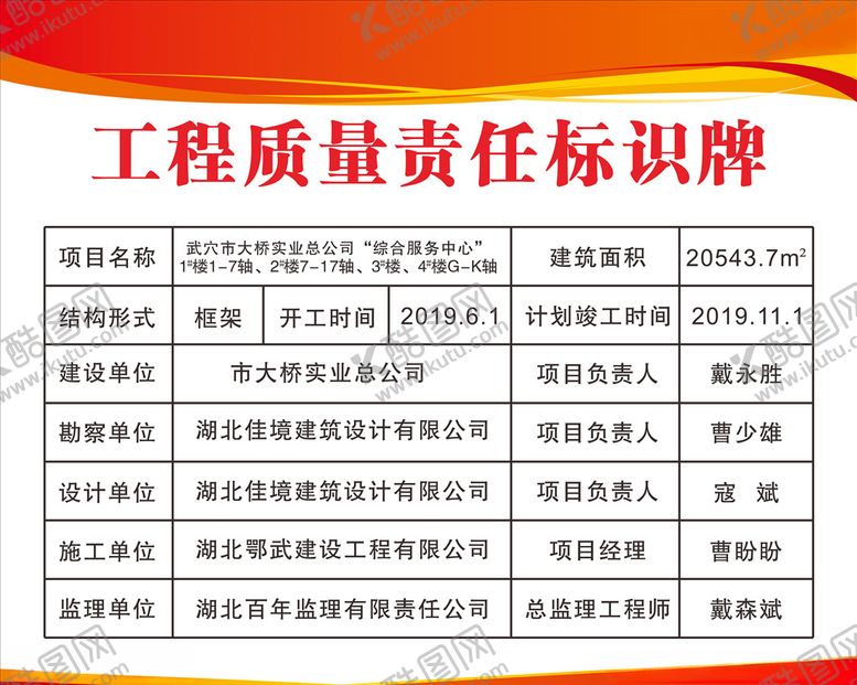 编号：11321307042240457149【酷图网】源文件下载-工程质量责任标识牌牌