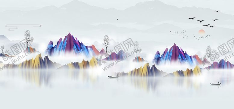 编号：29172609211008431803【酷图网】源文件下载-水墨彩色山水画