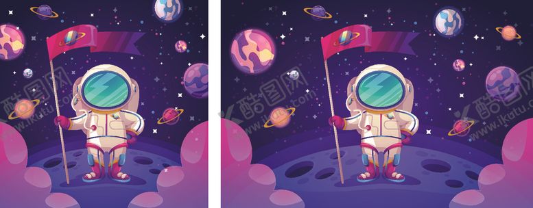 编号：60442306281626223763【酷图网】源文件下载-可爱卡通宇宙探索登月矢量插画
