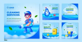 蓝色卡通清洁消毒宣传图