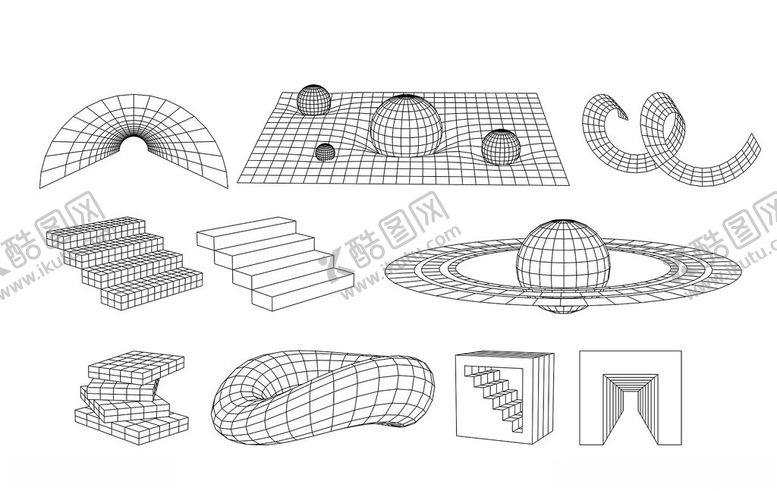 编号：67504202270931547623【酷图网】源文件下载-线描三维空间3D图形矢量元素