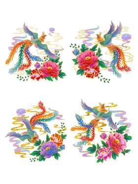 凤凰牡丹鎏金插画