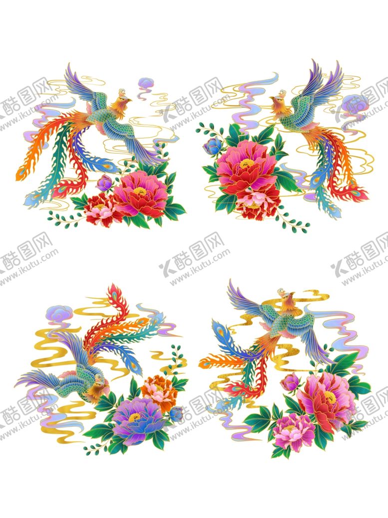 编号：27399305111804055603【酷图网】源文件下载-凤凰牡丹鎏金插画