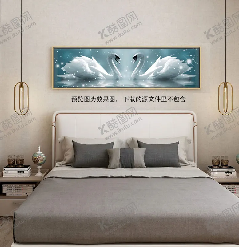编号：77119811211803438723【酷图网】源文件下载-天鹅湖畔床头艺术挂画装饰画