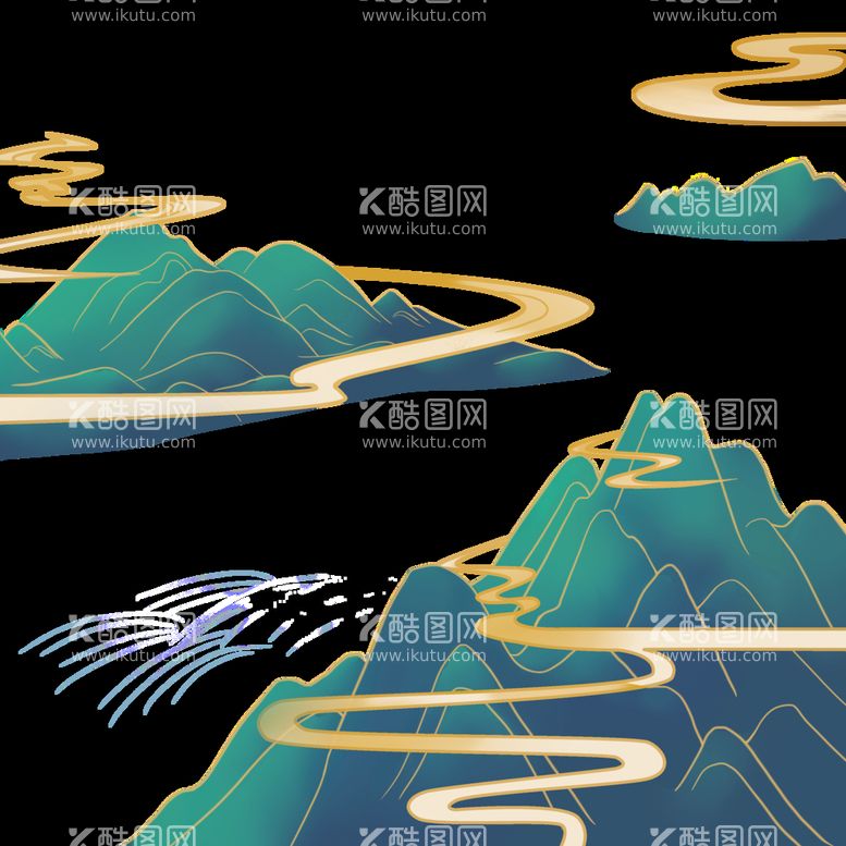 编号：07498609230927210569【酷图网】源文件下载-国潮山水描线祥云