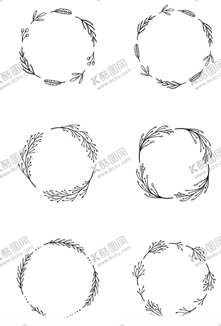 编号：17659010030649552636【酷图网】源文件下载-黑白手绘花环
