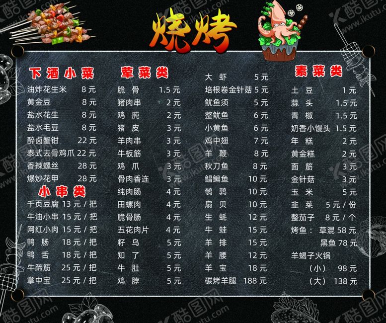 编号：22510610171915532450【酷图网】源文件下载-烧烤店菜单黑金黑板个性