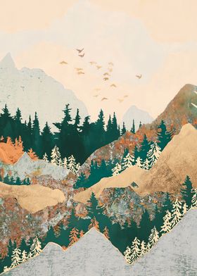 中国风山水花数码印花