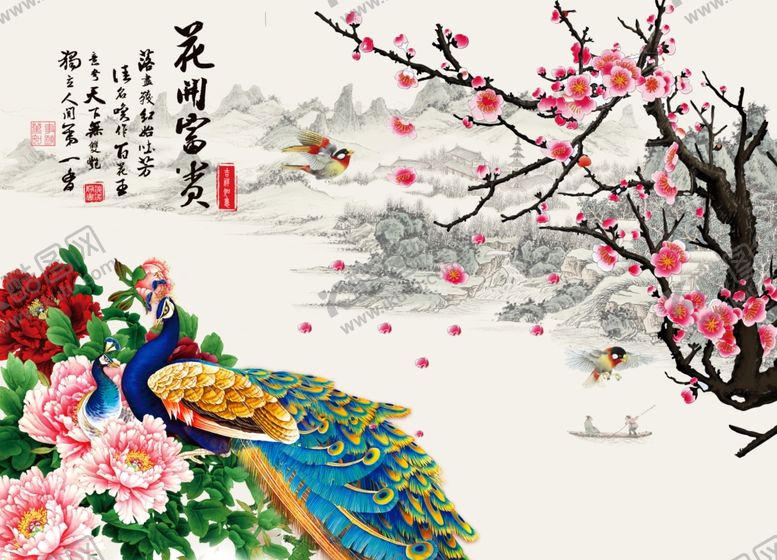 编号：52625210150655155294【酷图网】源文件下载-富贵牡丹孔雀图