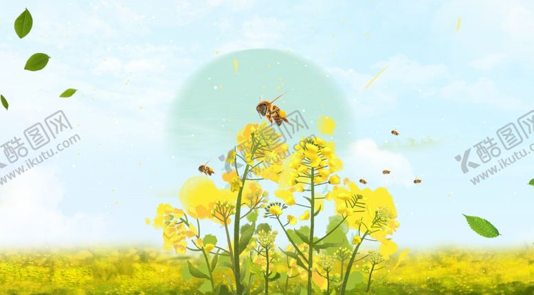 编号：45622909161512494581【酷图网】源文件下载-油菜花夏季蜜蜂插画唯美背景素材