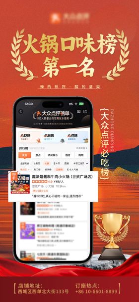 大众点评热门榜单第一名喜报海报