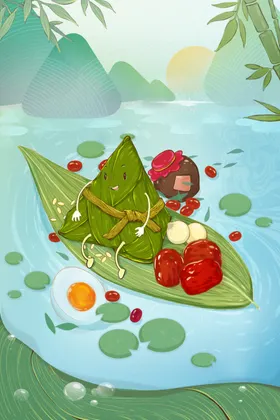 端午节插画礼盒海报仙鹤包装