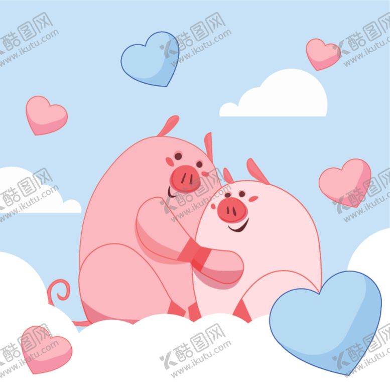 编号：32959105011327112246【酷图网】源文件下载-情人节卡通小猪插画