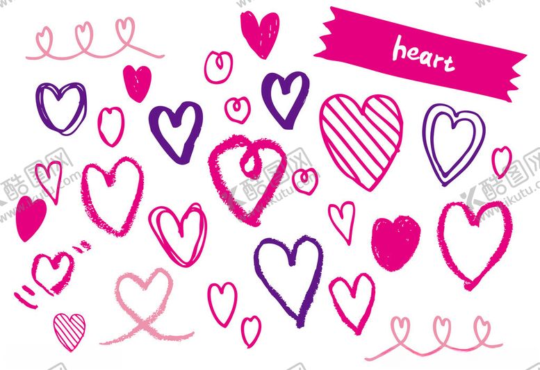 编号：60420211142107253524【酷图网】源文件下载-多彩手绘爱心图案集合