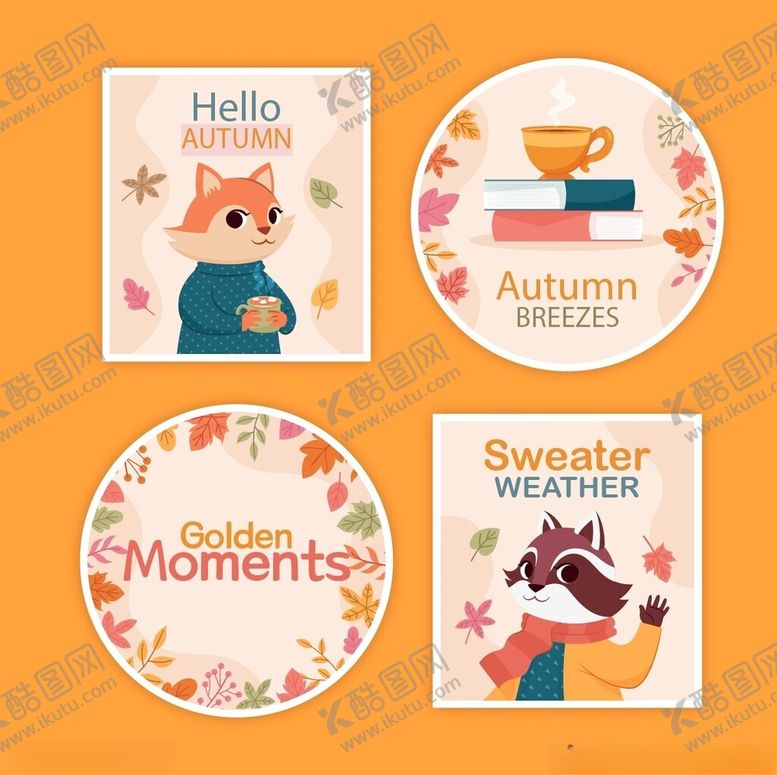 编号：49607609271718289592【酷图网】源文件下载-可爱动物主题圆形插画卡片