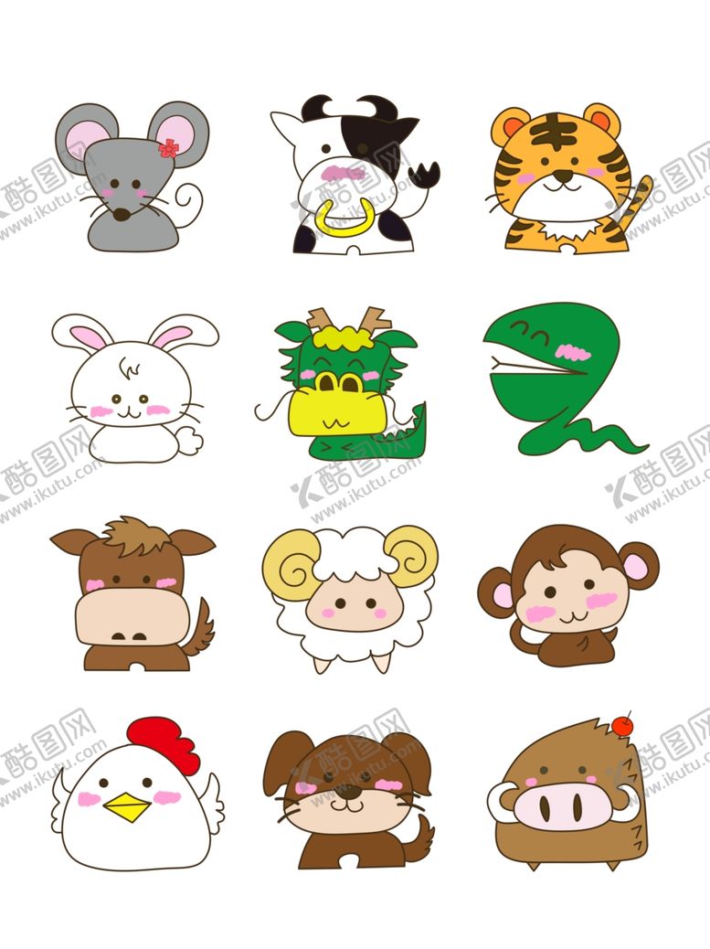 编号：73428409201528464534【酷图网】源文件下载-十二生肖卡通插画