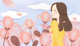 人物女性武汉插画卡通背景素材