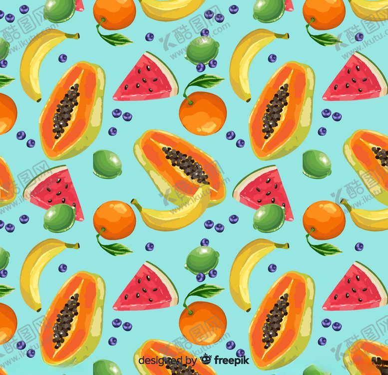编号：27817109290441303258【酷图网】源文件下载-彩色热带水果无缝背景