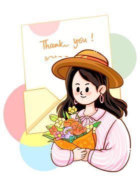 女孩手持花束表谢意