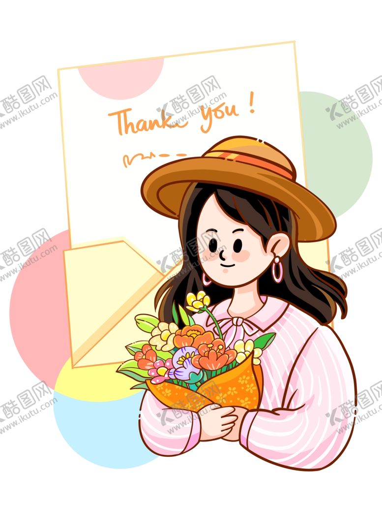 编号：65184104030511379337【酷图网】源文件下载-女孩手持花束表谢意