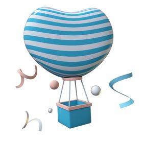 热气球蓝色条纹立体海报素材