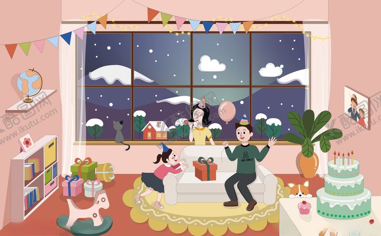 编号：93528903132332171608【酷图网】源文件下载-派对生日宴三口之家