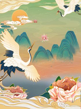 国粹仙鹤山水图