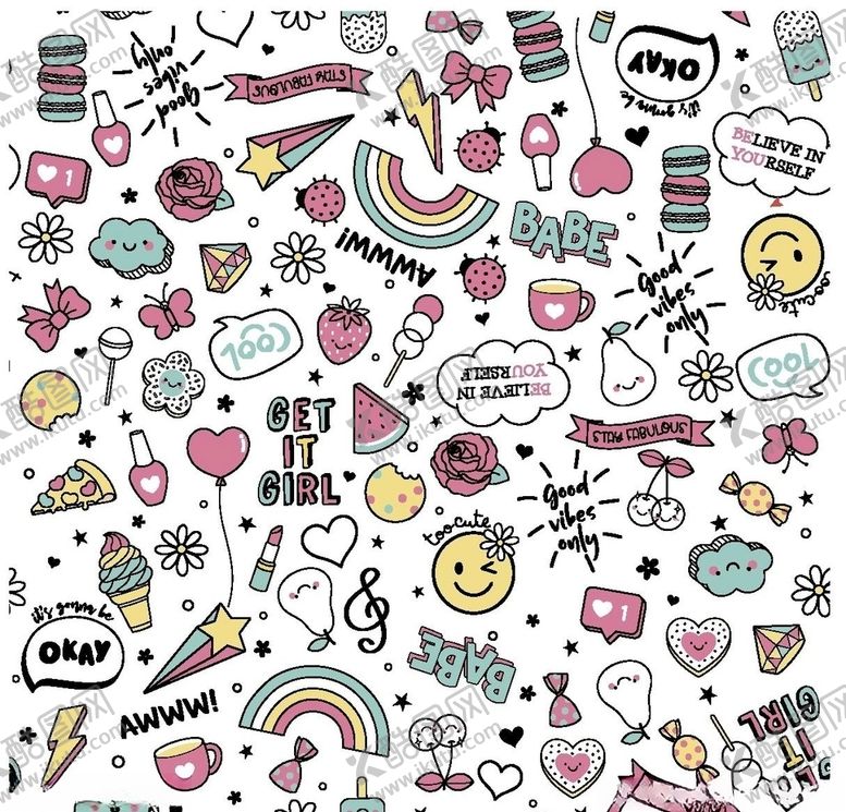 编号：21380610141116519897【酷图网】源文件下载-水果涂鸦满印