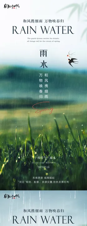 雨水简约意境节气海报