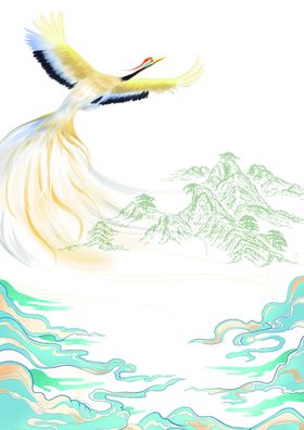 国风素材凤凰山水古中