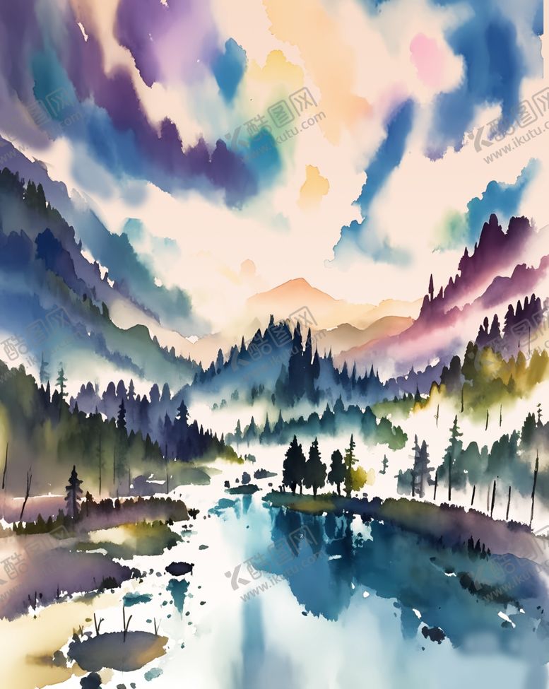 编号：85217701191125501981【酷图网】源文件下载-水彩山水画