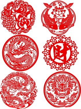 传统红色剪纸图案集合