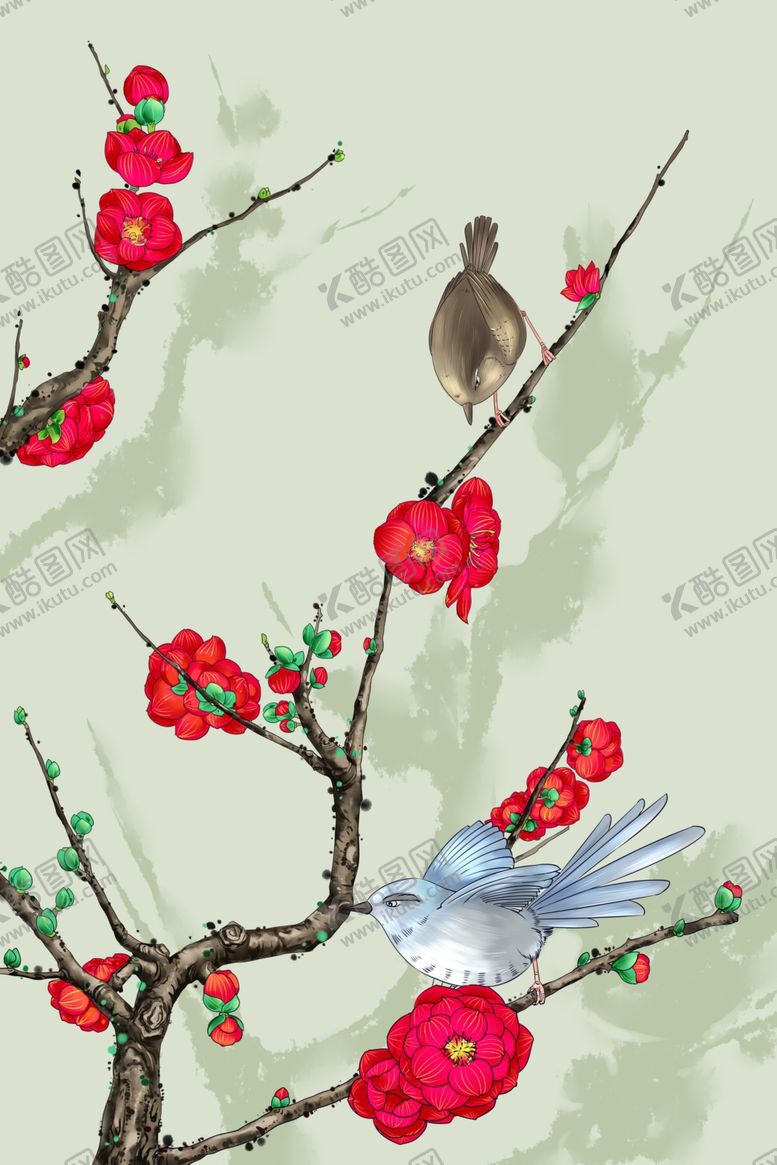 编号：78089511010628112714【酷图网】源文件下载-古典手绘花鸟插花