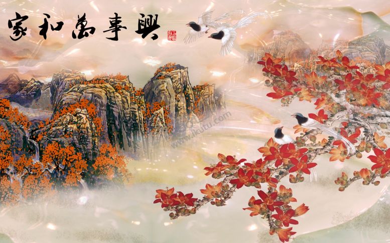 编号：42597709121408523213【酷图网】源文件下载-中式山水背景墙