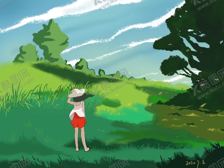 编号：93735403300520299673【酷图网】源文件下载-女孩背影风景插画设计