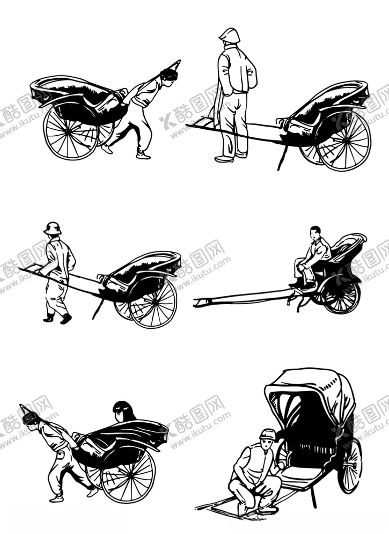 编号：79472106300918538093【酷图网】源文件下载-手绘拉黄包车的人