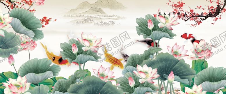 编号：15571511021857542303【酷图网】源文件下载-荷花九鱼图