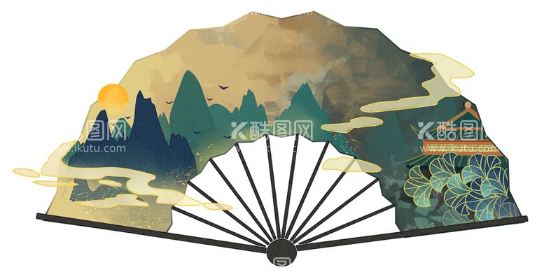 编号：28447611191317547149【酷图网】源文件下载-中国画折扇山水画扇面