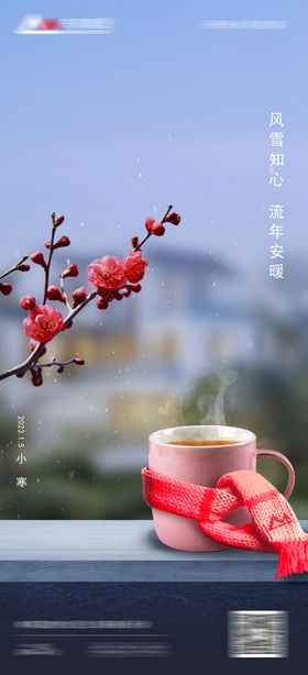 小寒海报二十四节气热饮地产梅花
