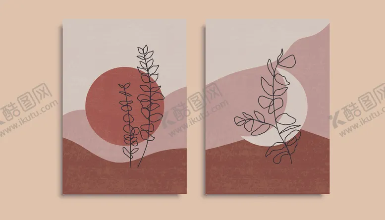 编号：76212110070213044986【酷图网】源文件下载-简约植物落日装饰画