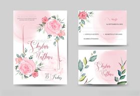 粉色花卉婚礼请柬设计