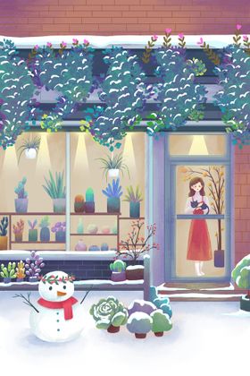 大雪花红灯笼传统节日门