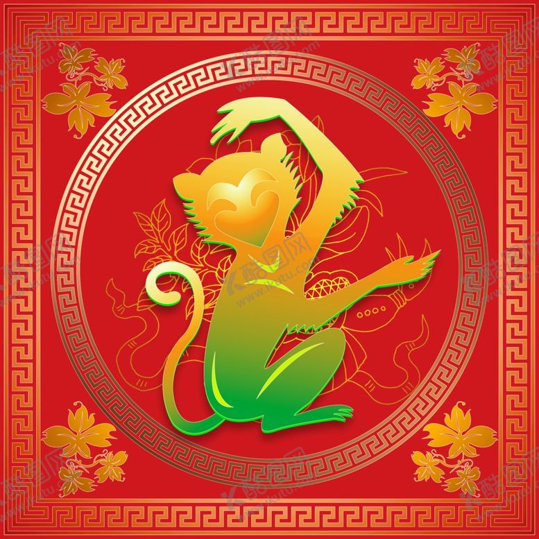 编号：90979904300511554024【酷图网】源文件下载-喜庆窗贴猴子过年火爆海报