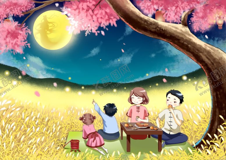 编号：21819606271252164018【酷图网】源文件下载-中秋节日卡通插画背景素材