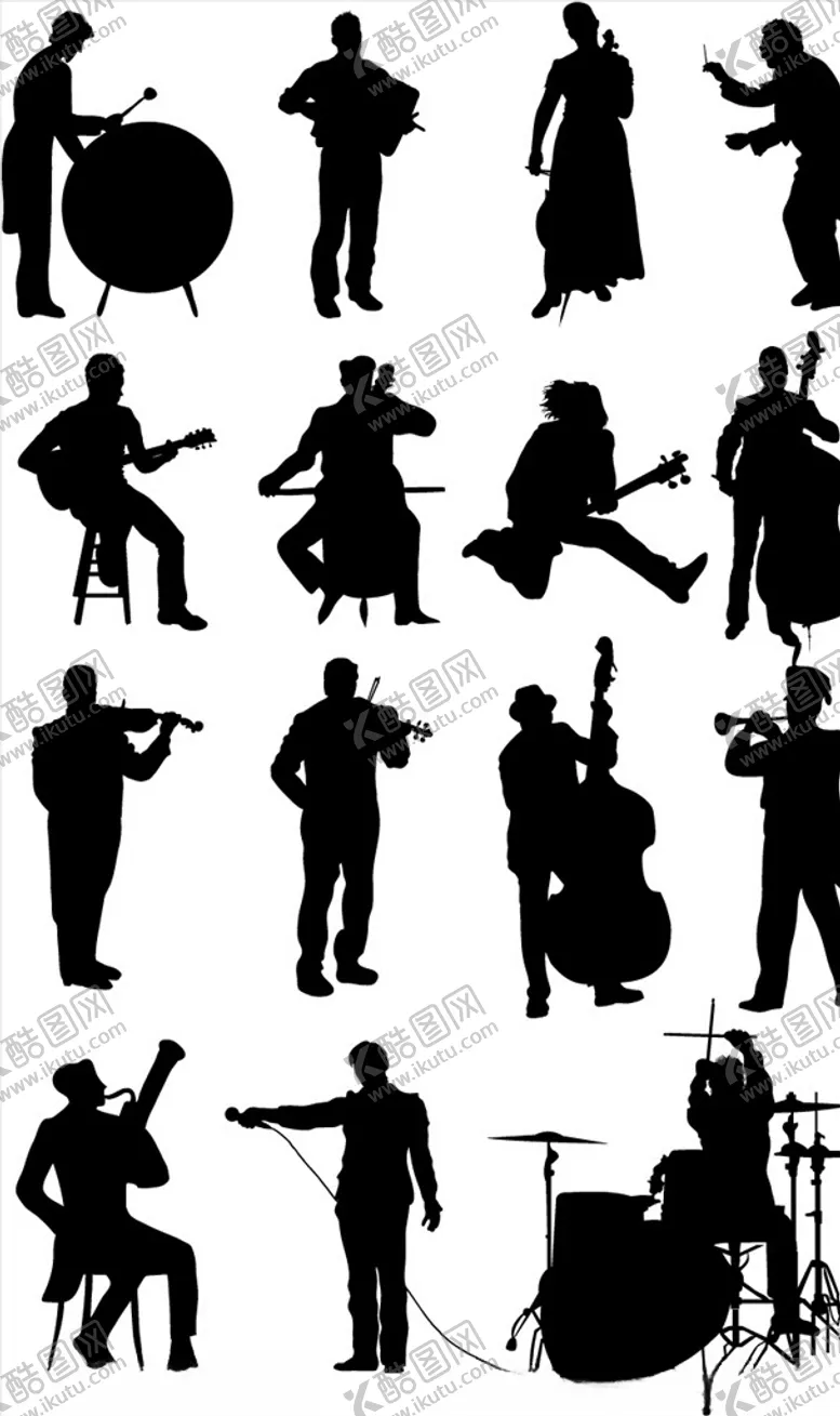 编号：76117210050708438295【酷图网】源文件下载-创意音乐家剪影矢量素材