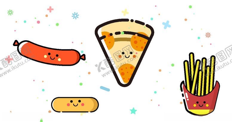 编号：21548209191619276631【酷图网】源文件下载-薯条香肠三明治快餐卡通图